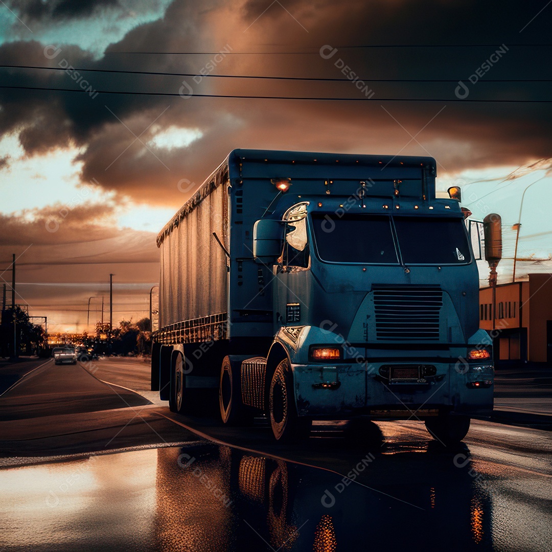 Caminhão com transporte de carga.