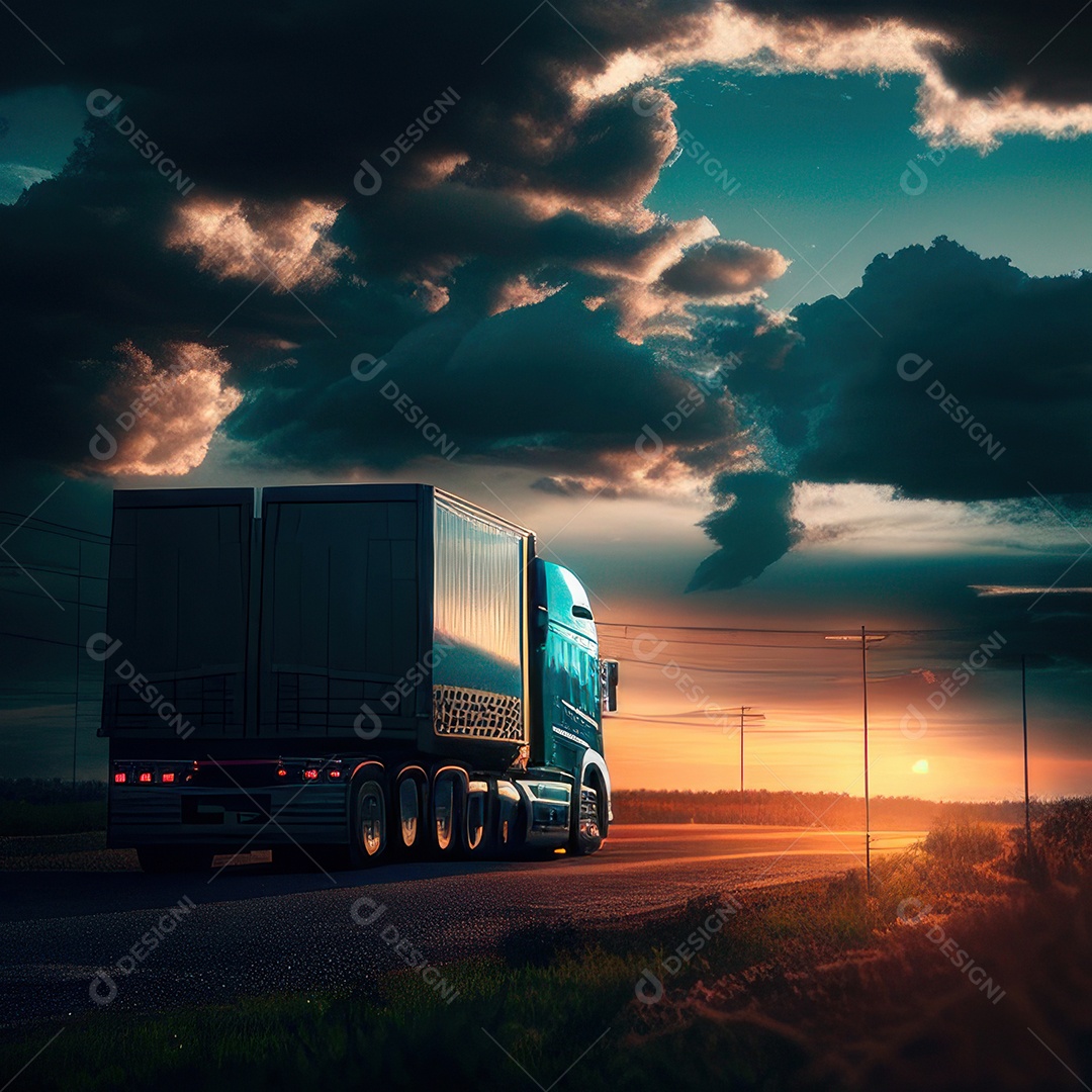 Caminhão com transporte de carga.