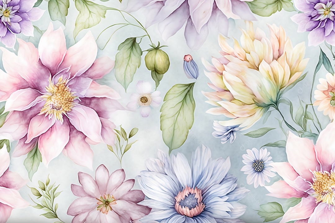 Padrão sem emenda de flores em aquarela