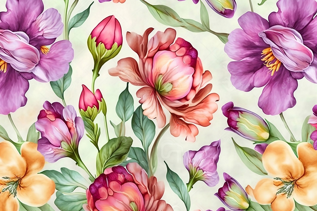 Padrão sem emenda de flores em aquarela