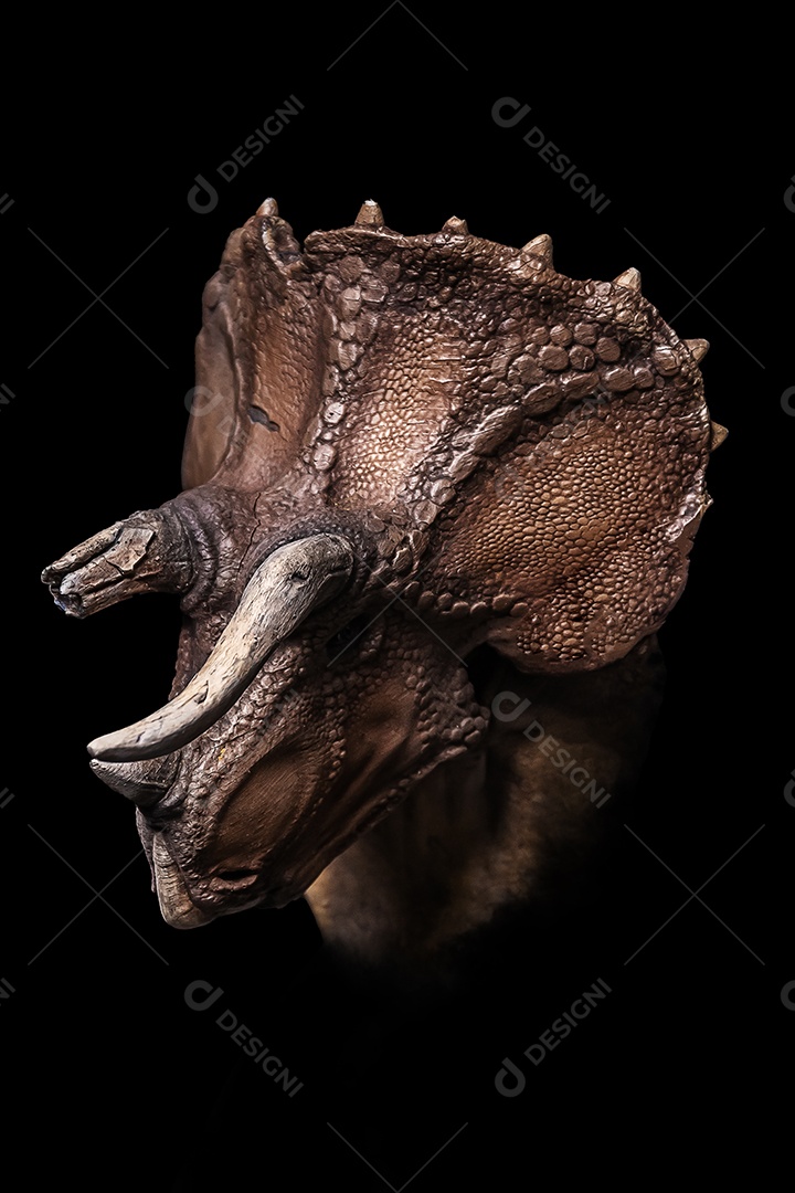 A cabeça de dinossauro em fundo preto