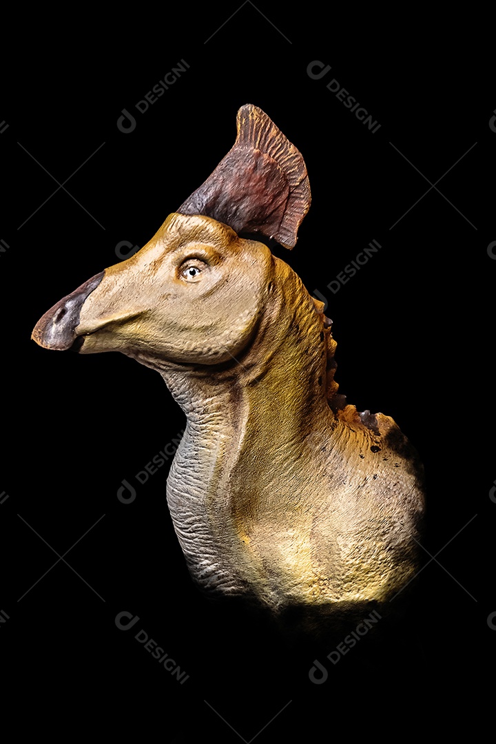 A cabeça de dinossauro em fundo preto