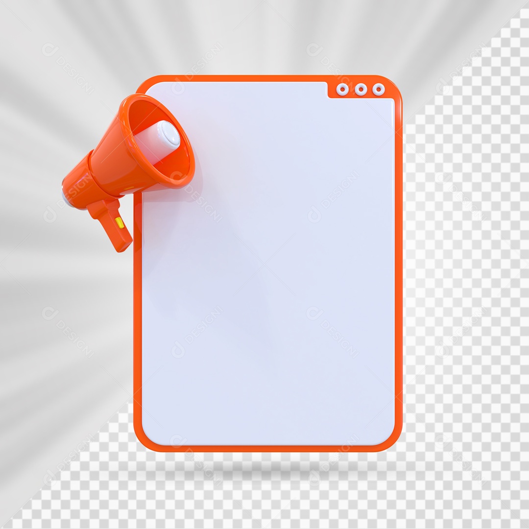 Caixa de Texto Mega Fone Laranja E Branco Elemento 3D PSD