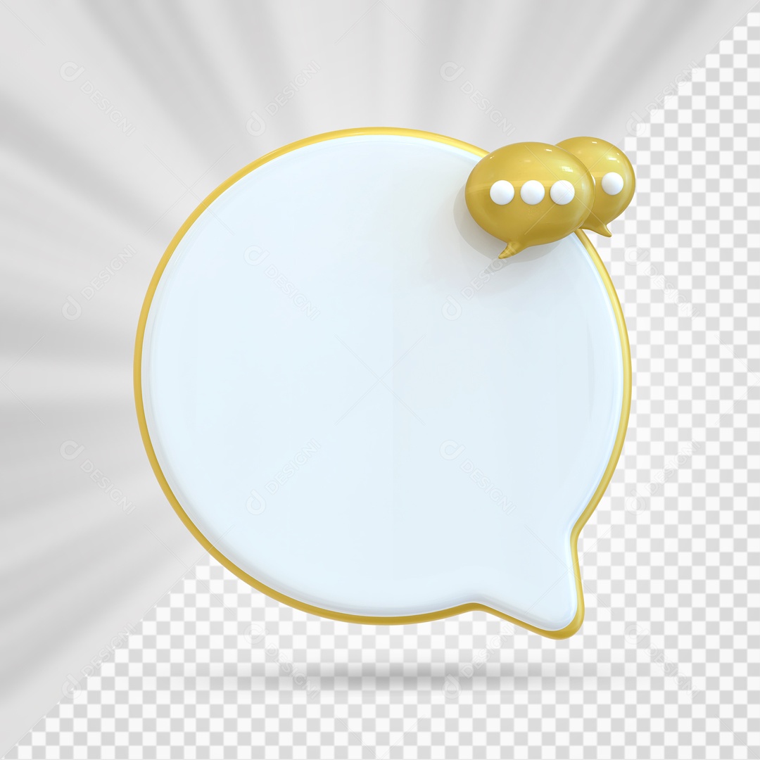 Balão De Mensagem Dourado E Branco Elemento 3D PSD