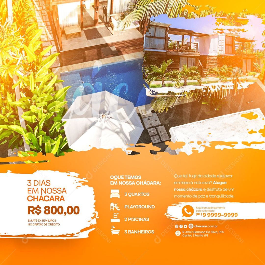 Social Media 3 Dias Em Nossa Chácara 800,00 Social Media PSD Editável