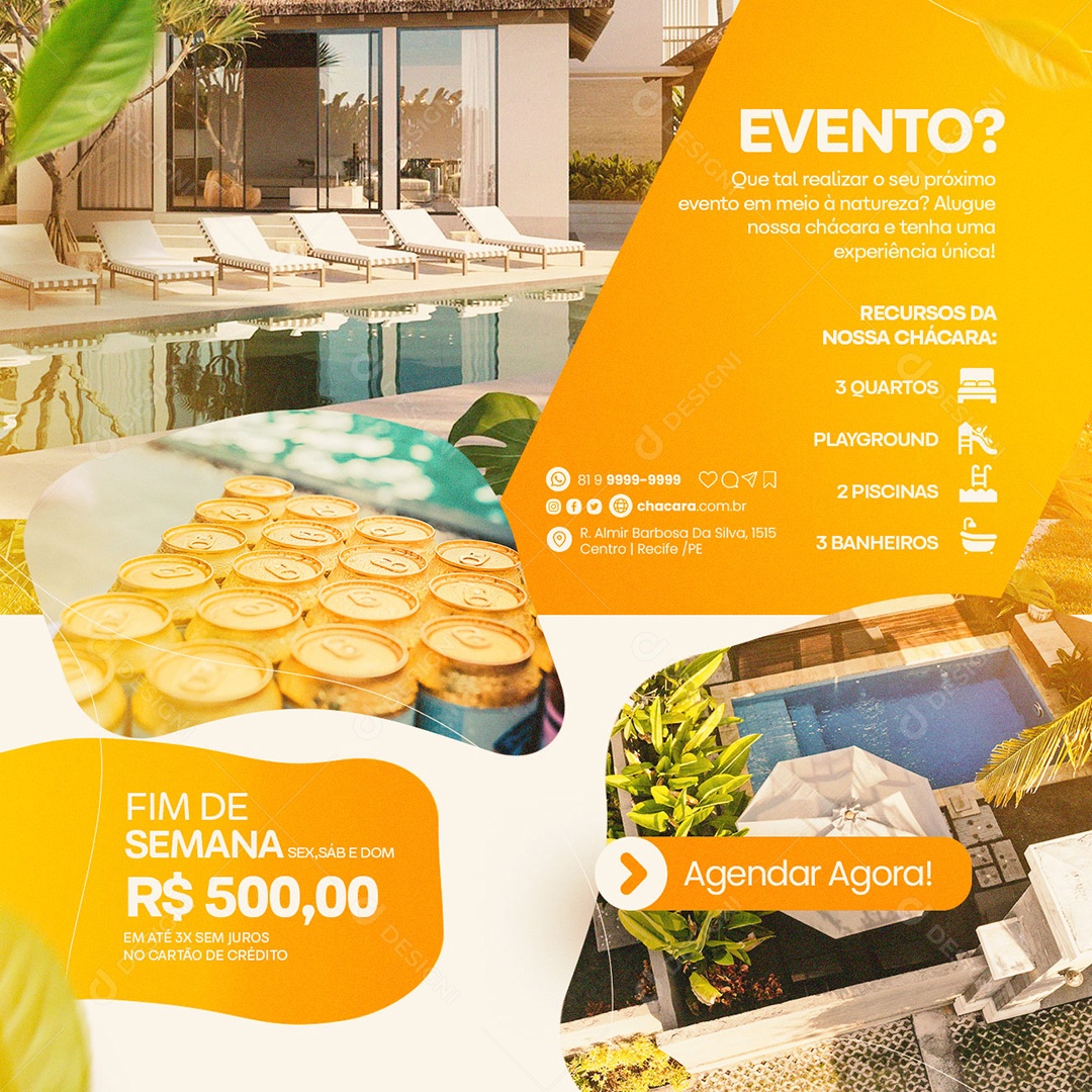 Evento Fim De Semana 500,00 Chácara Social Media PSD Editável