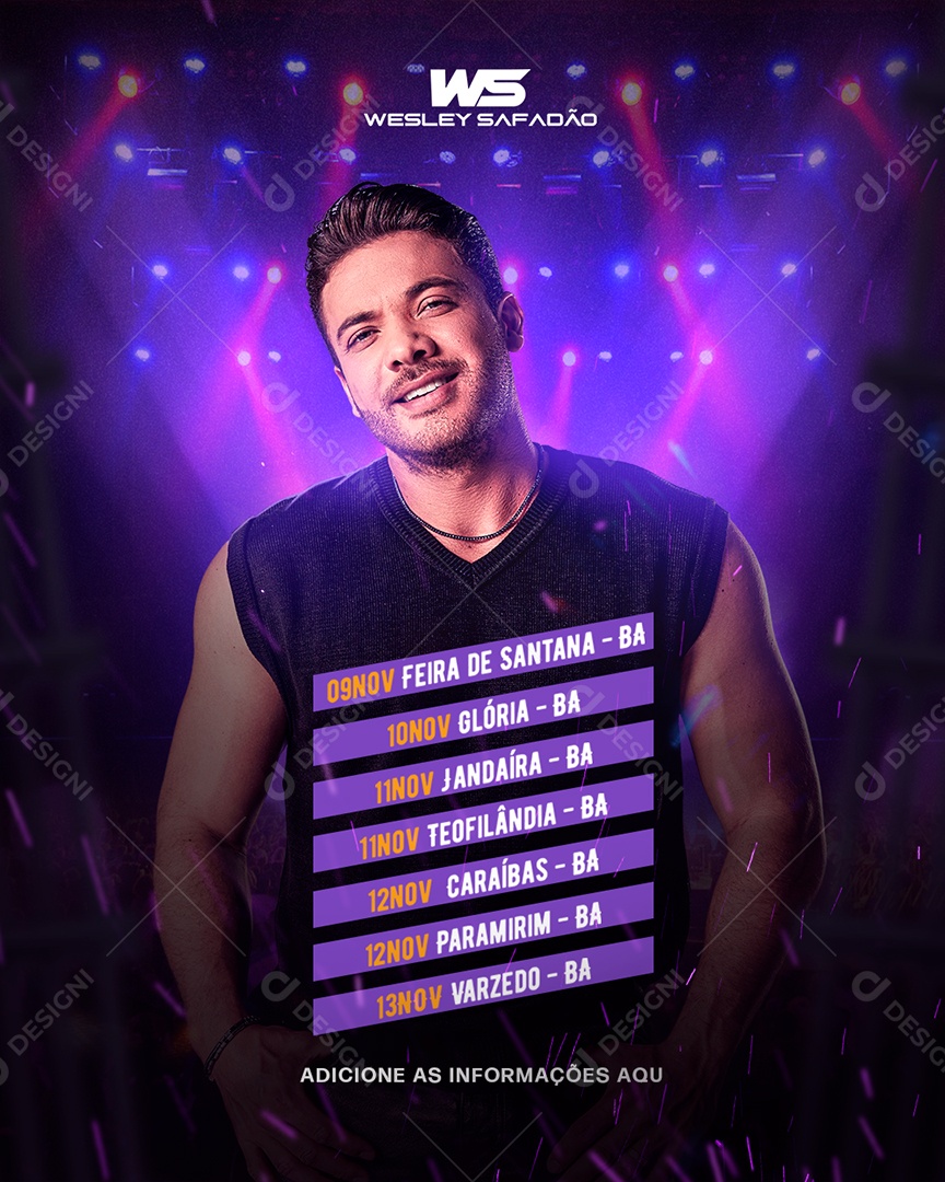 Flyer Agenda de Shows Wesley Safadão Social Media PSD Editável