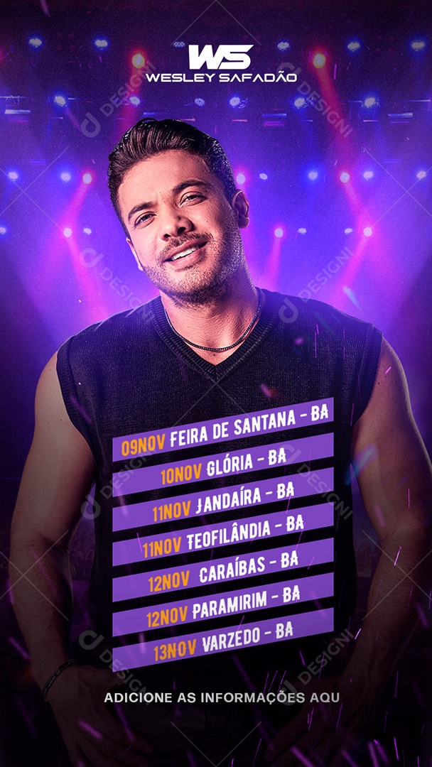 Flyer Agenda de Shows Wesley Safadão Story Social Media PSD Editável