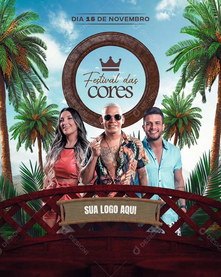 Flyer Festival da Cores Gil Mendes Aldair Playboy Avine Vinny Social Media PSD Editável