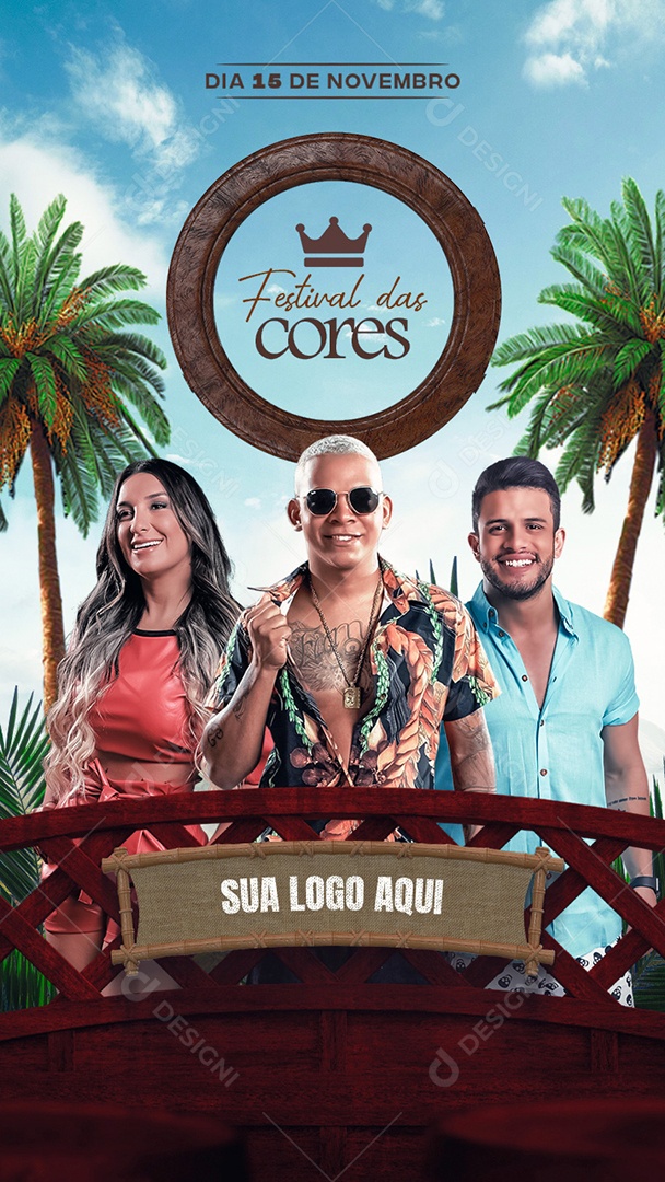 Flyer Festival da Cores Gil Mendes Aldair Playboy Avine Vinny Story Social Media PSD Editável