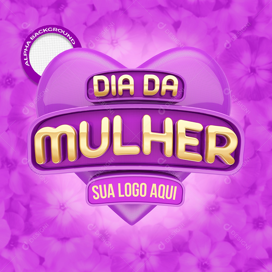Dia Da Mulher Selo 3D Roxo e Dourado Para Composição PSD