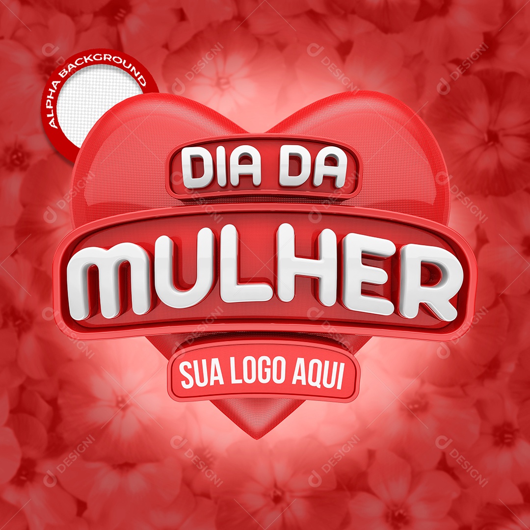 Dia Da Mulher Selo 3D Vermelho Para Composição PSD