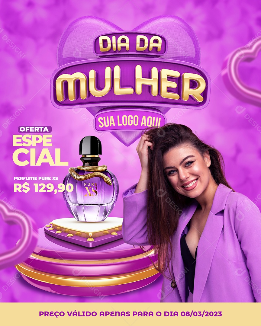 Oferta Especial Perfume Pure XS 129,90 Perfumaria Dia Da Mulher Social Media PSD Editável