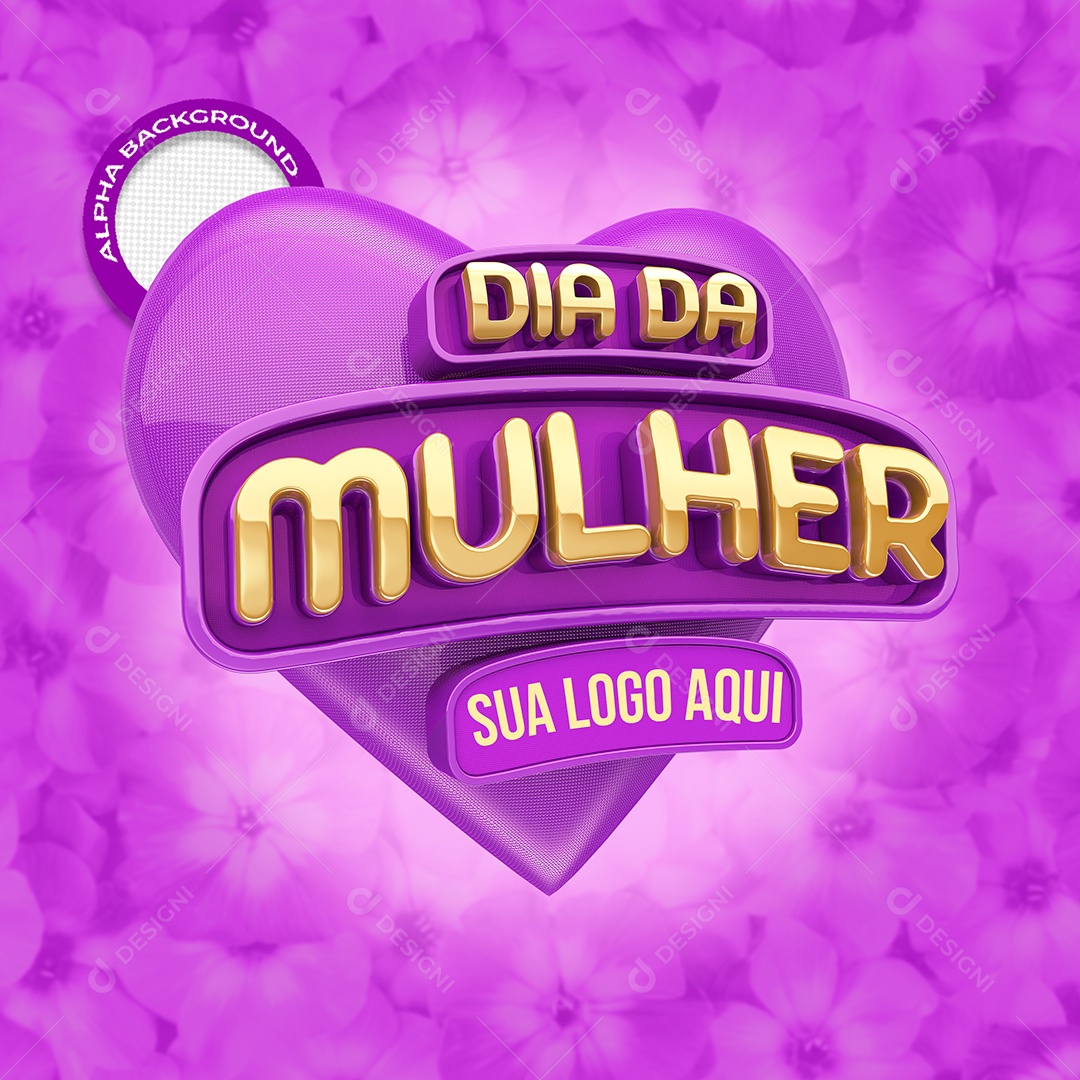 Dia Da Mulher Selo 3D Roxo e Dourado Para Composição PSD