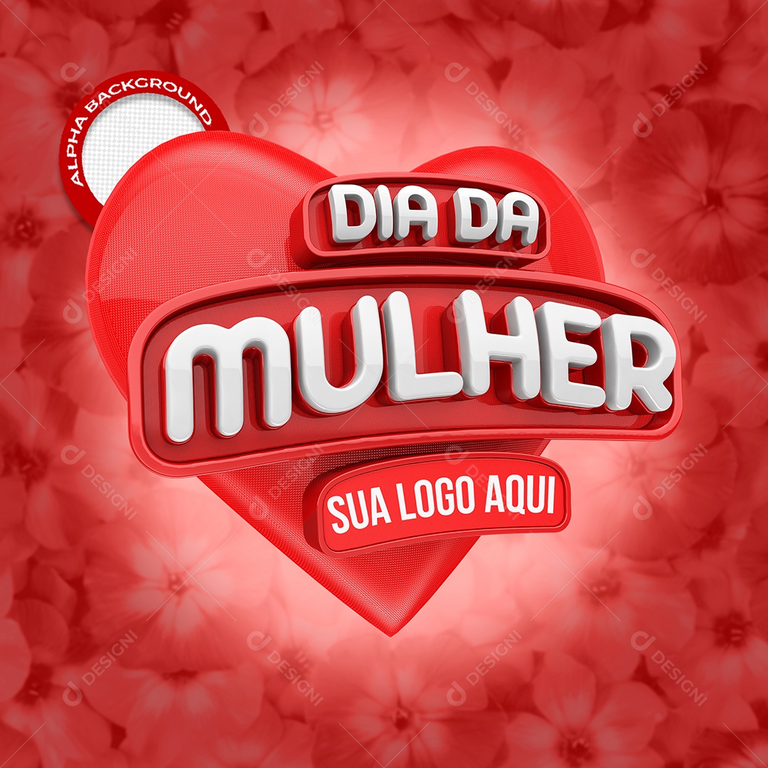 Dia Da Mulher Selo 3D Vermelho Para Composição PSD