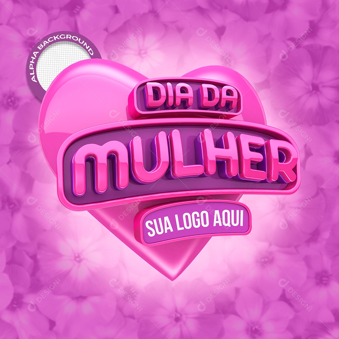 Dia Da Mulher Selo 3D Rosa Para Composição PSD