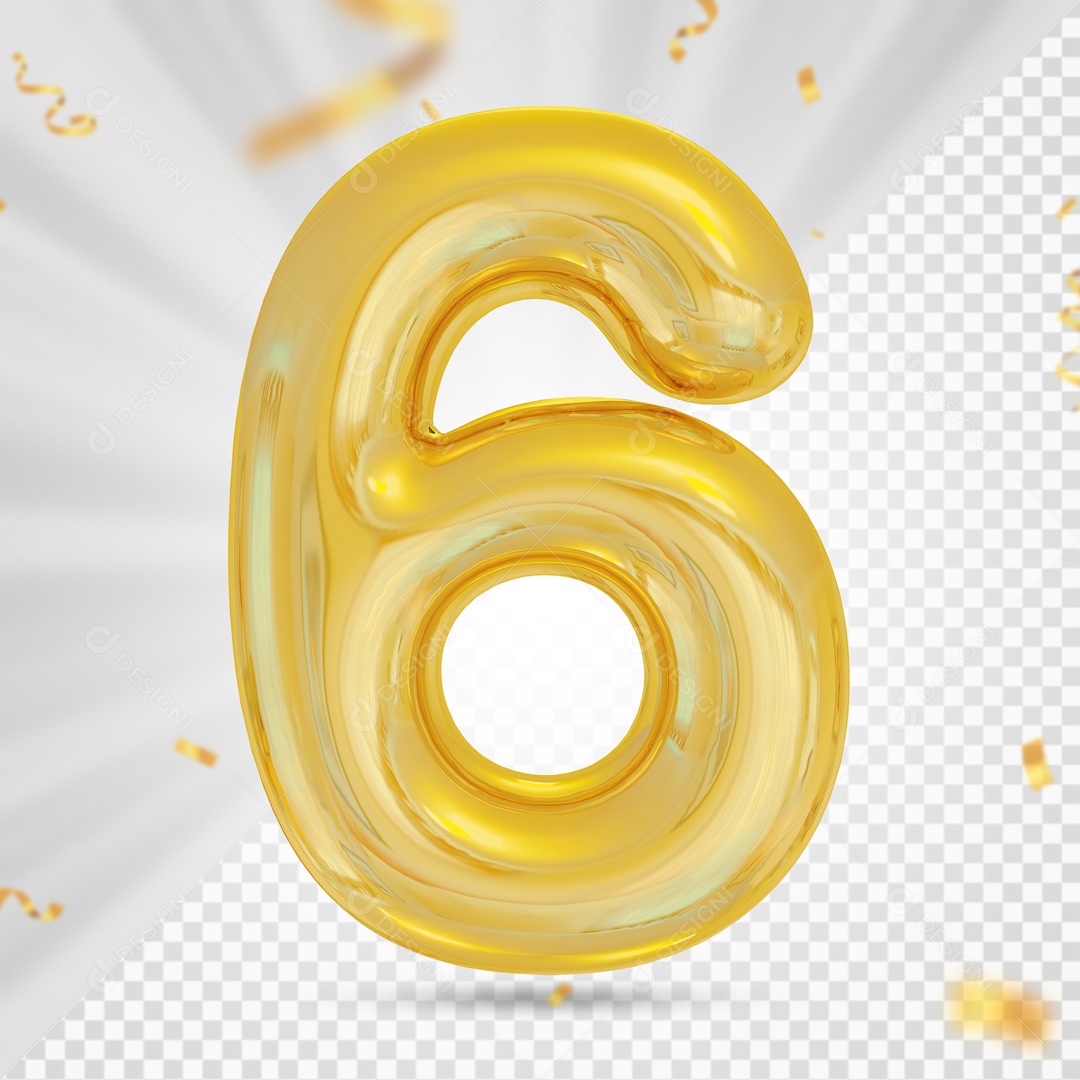 Balão Dourado Número 6 Festa Elemento 3D PSD