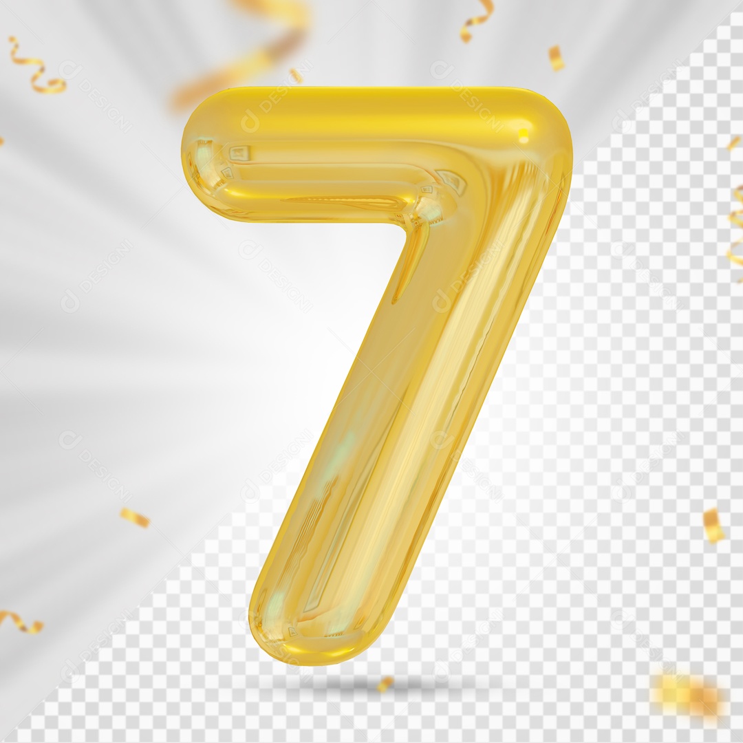 Balão Dourado Número 7 Festa Elemento 3D PSD