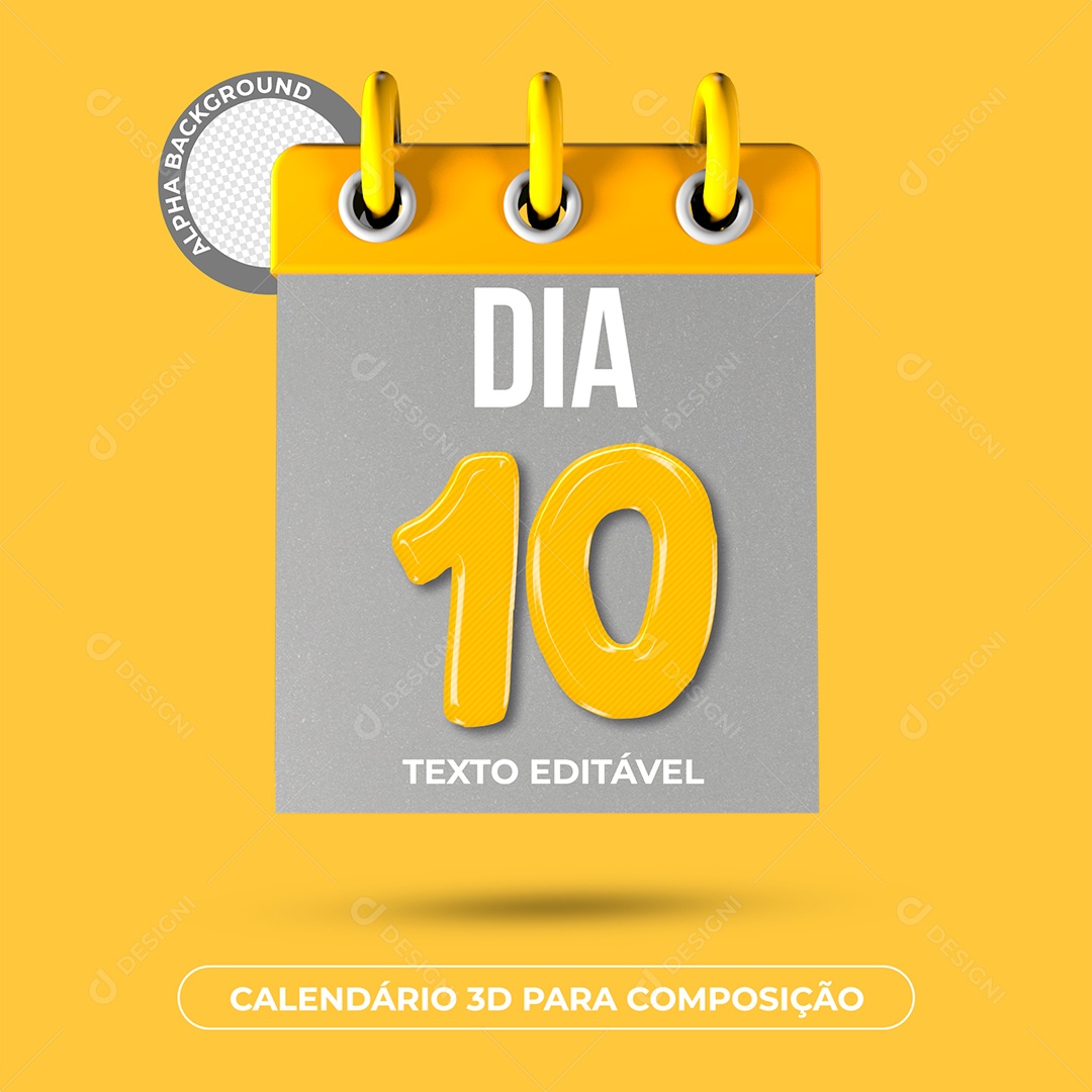 Calendário 3D Elemento Amarelo para Composição PSD