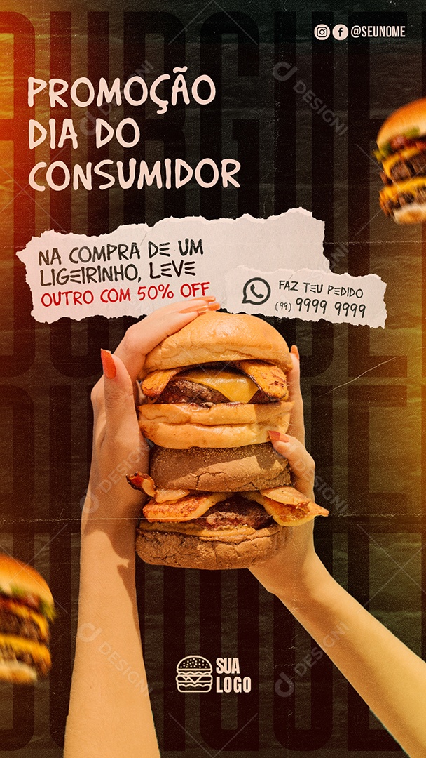 Story Promoção Dia Do Consumidor Na Compra De Um Ligeirinho Hamburgueria Social Media PSD Editável