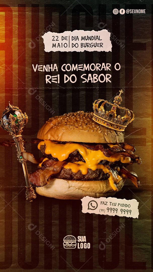 Story Venha Comemorar o Rei Do Sabor Hamburgueria Social Media PSD Editável