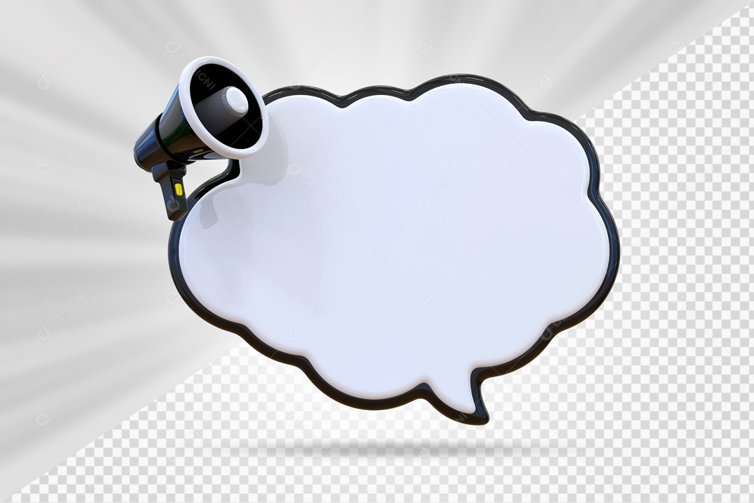 Nuvem De Mensagem Com Ícone De Mega Fone Preto E Branco Elemento 3D PSD