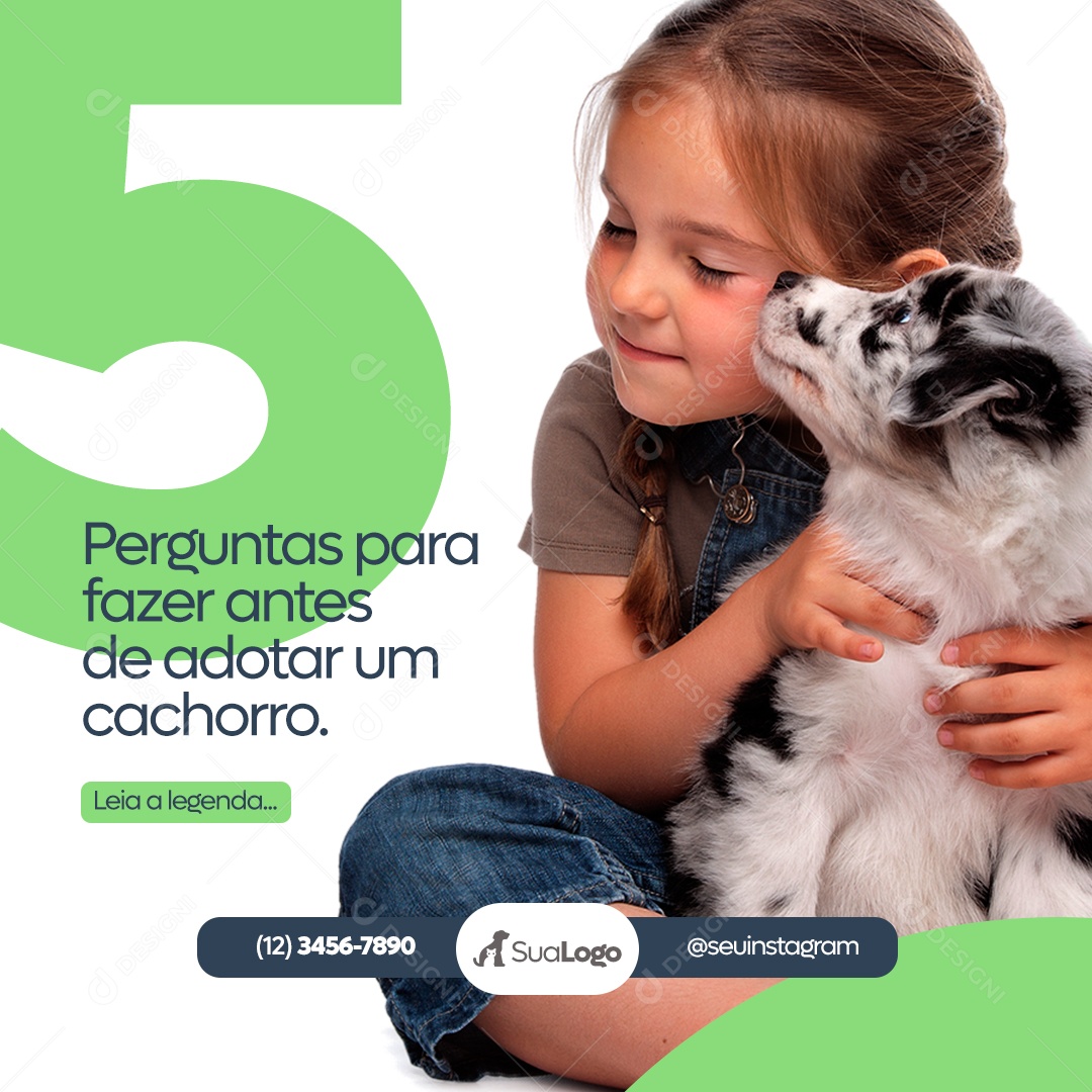 Social Media 5 Perguntas Para Fazer Antes De Adotar Um Cachorro Clínica Veterinária Social Media PSD Editável