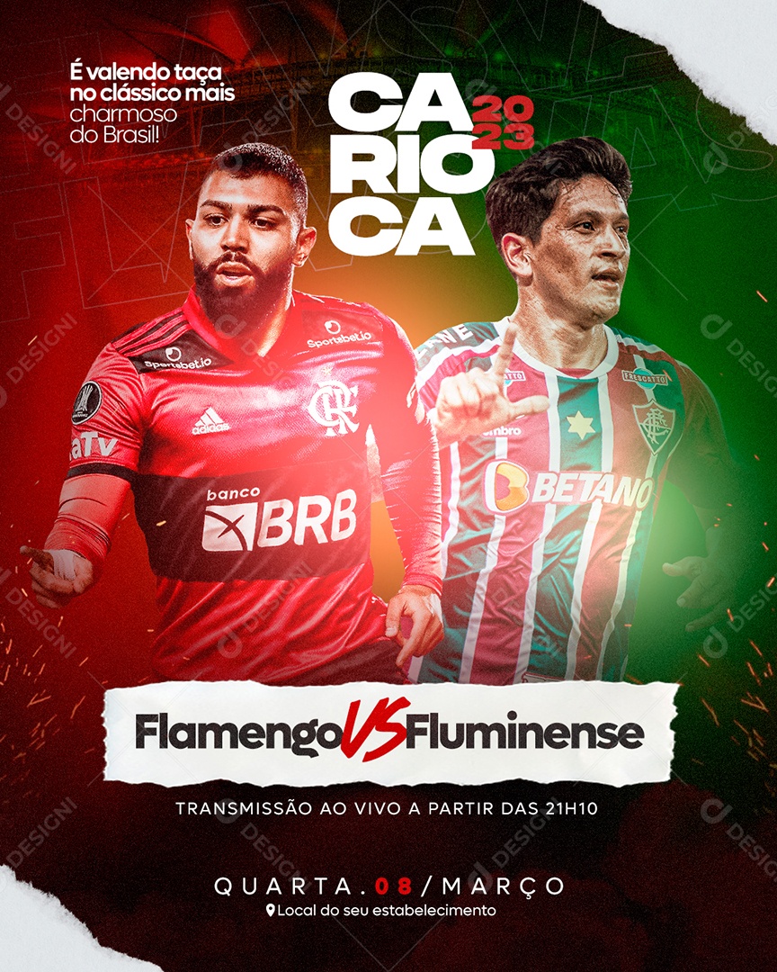 Campeonato Carioca 2023 Flamengo Vs  Fluminense Futebol Social Media PSD Editável