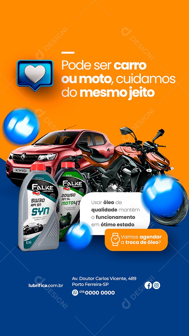 Story Pode ser Carro ou Moto Cuidamos do Mesmo Jeito Oficina Lubrificante Social Media PSD Editável