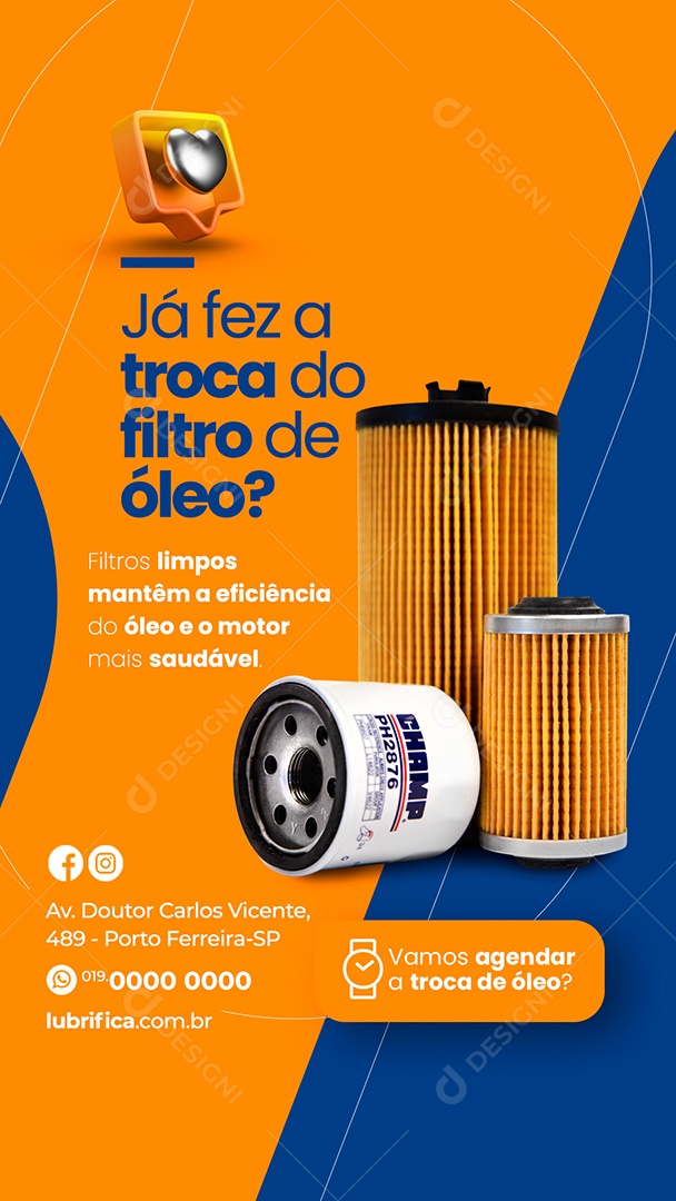 Story Já Fez a Troca do Filtro de Óleo Oficina Lubrificante Social Media PSD Editável