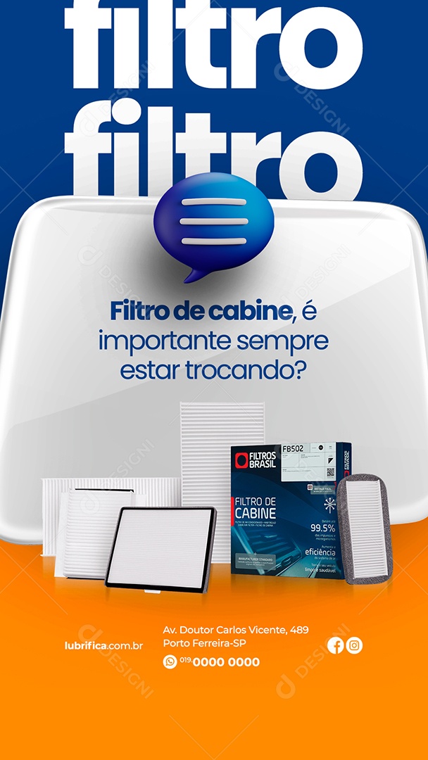 Story Filtro de Cabine é Importante Sempre Estar Trocando Oficina Lubrificante Social Media PSD Editável
