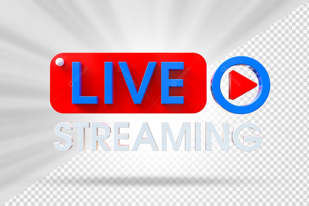 Live Streaming Azul Vermelho E Branco Selo 3D PSD