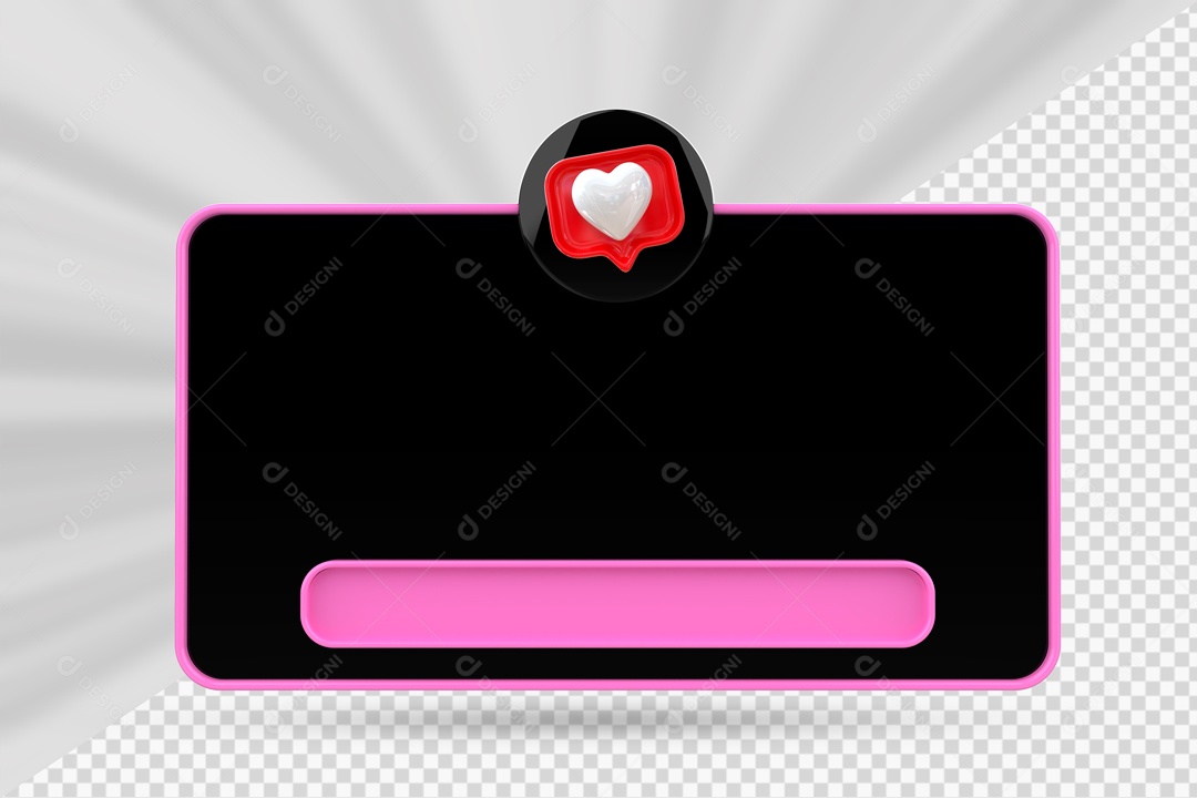 Caixa de Texto Preto e Rosa Ícone De Coração Elemento 3D Para Composição PSD