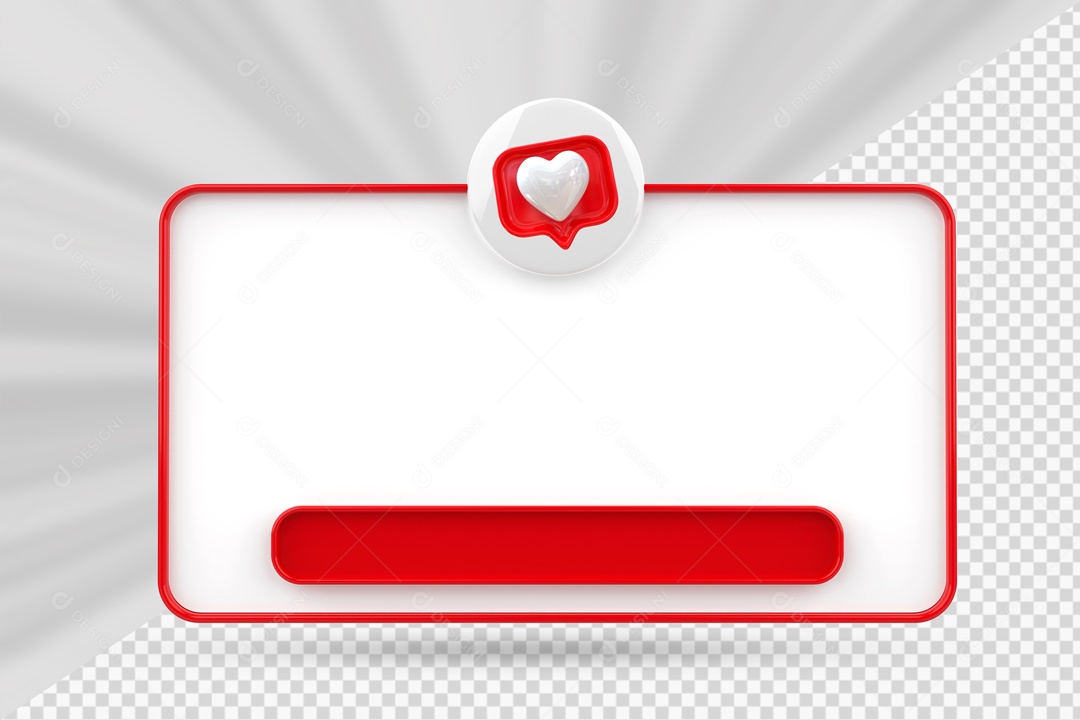 Caixa de Texto Vermelho e Branco Ícone De Coração Elemento 3D Para Composição PSD