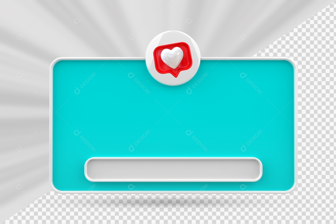 Caixa de Texto Azul Claro e Branco Ícone De Coração Elemento 3D Para Composição PSD