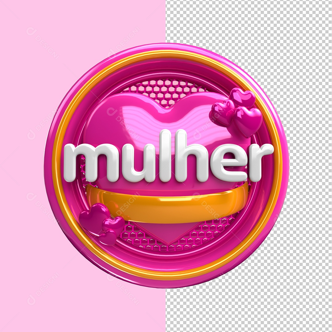 Mulher Selo 3D Rosa e Dourado Para Composição PSD