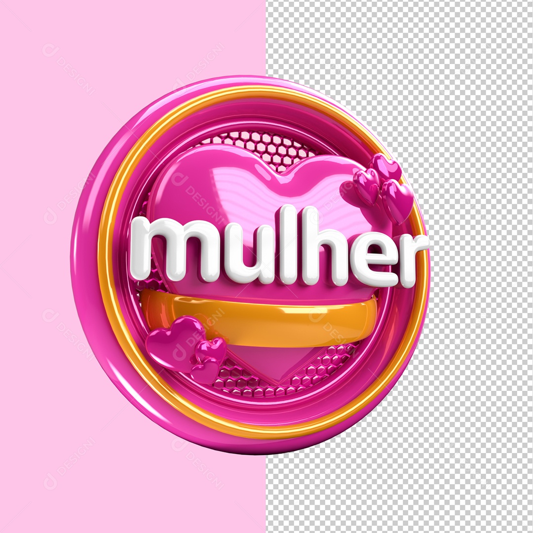 Mulher Selo 3D Rosa e Dourado Para Composição PSD