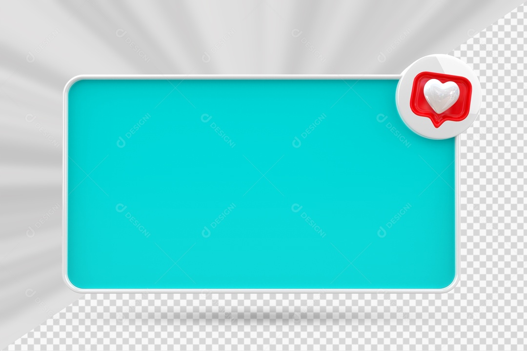 Caixa de Texto Azul Claro Ícone De Coração Elemento 3D Para Composição PSD