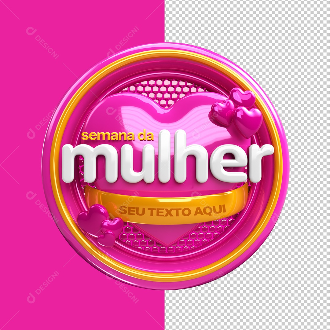 Semana Da Mulher Selo 3D Rosa e Dourado Para Composição PSD