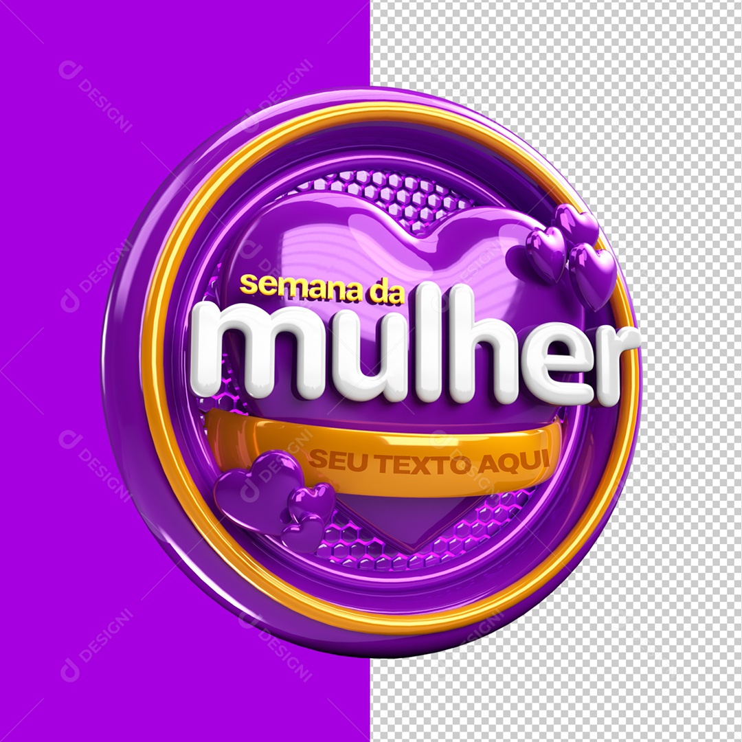 Semana Da Mulher Selo 3D Roxo e Dourado Para Composição PSD