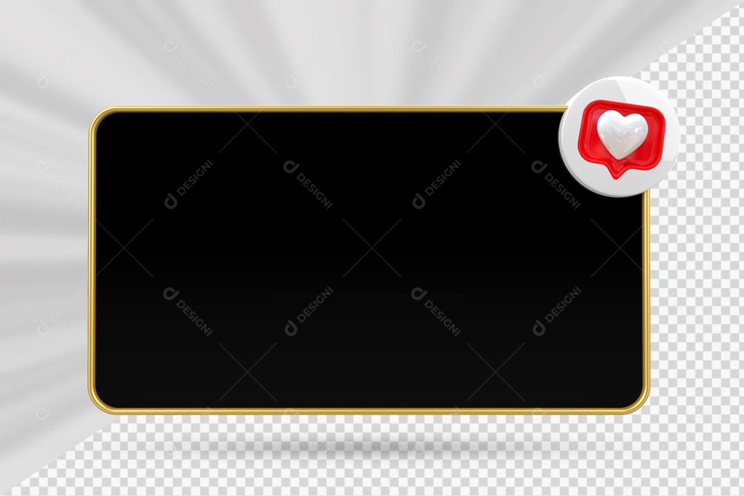 Caixa de Texto Preto e Amarelo Ícone De Coração Elemento 3D Para Composição PSD