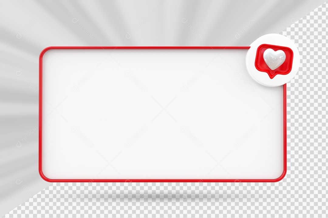 Caixa de Texto Vermelho e Branco Ícone De Coração Elemento 3D Para Composição PSD