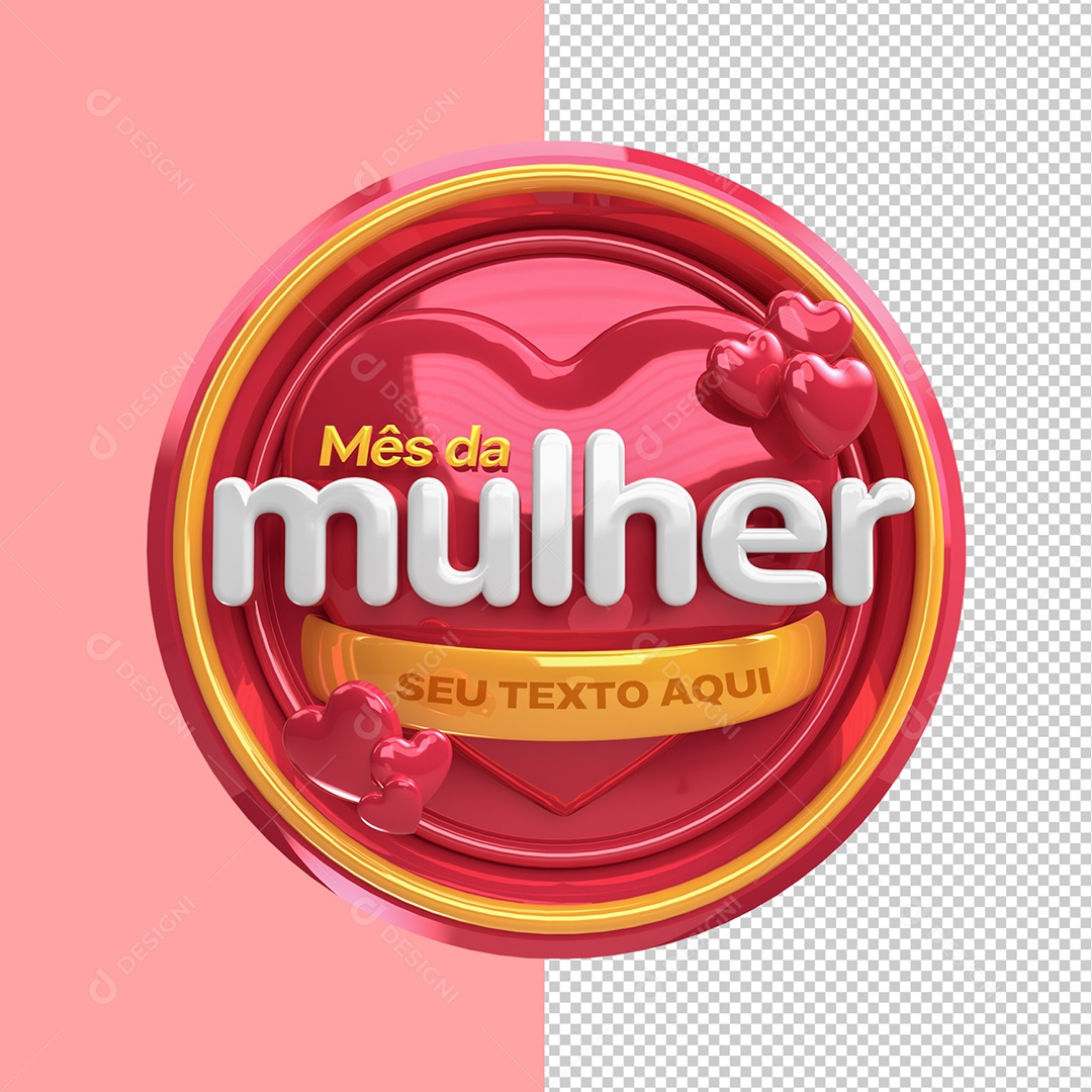 Mês Da Mulher Selo 3D Vermelho e Dourado Para Composição PSD