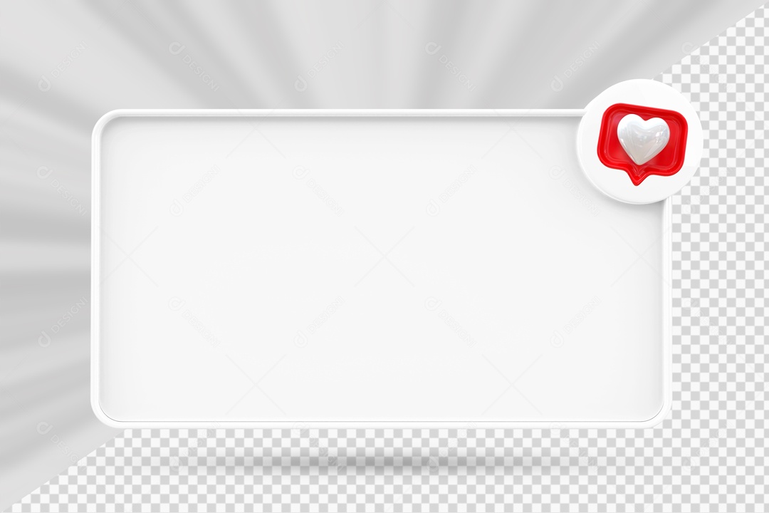 White Text Box Heart Icon 3D Element For PSD Composition