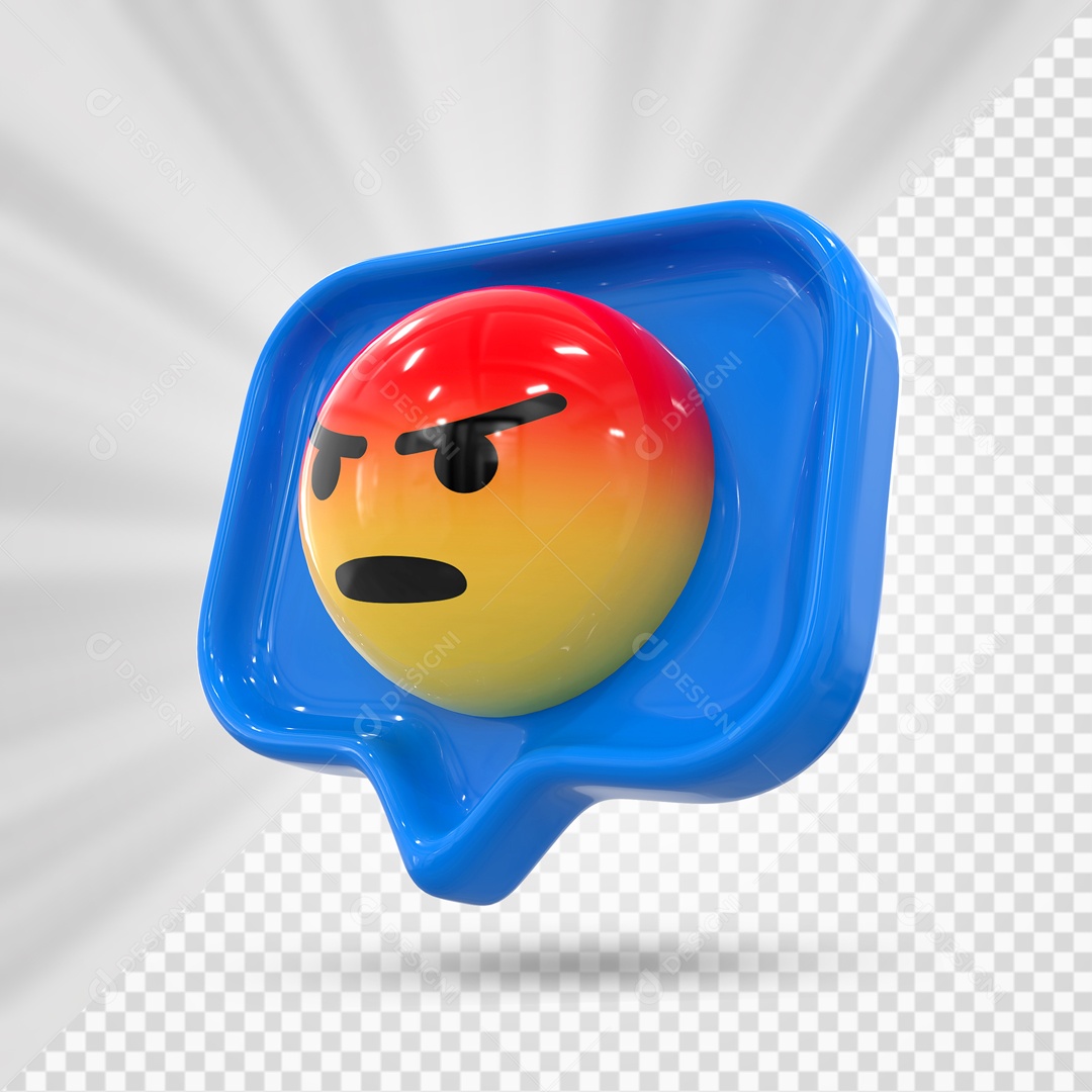 Emoji Azul Reação Raiva Elemento 3D Para Composição PSD