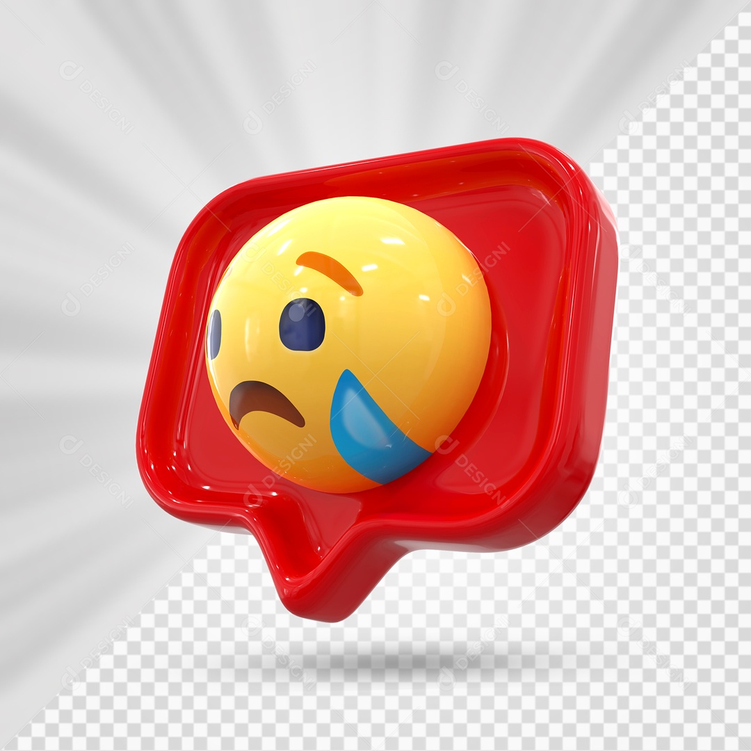 Emoji Vermelho Reação Triste Com Lagrima Elemento 3D Para Composição PSD