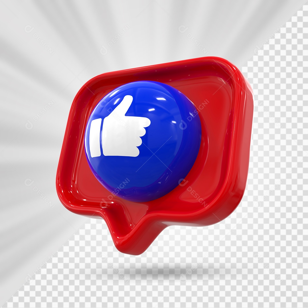 Emoji Vermelho de Like Branco e Azul Elemento 3D Para Composição PSD