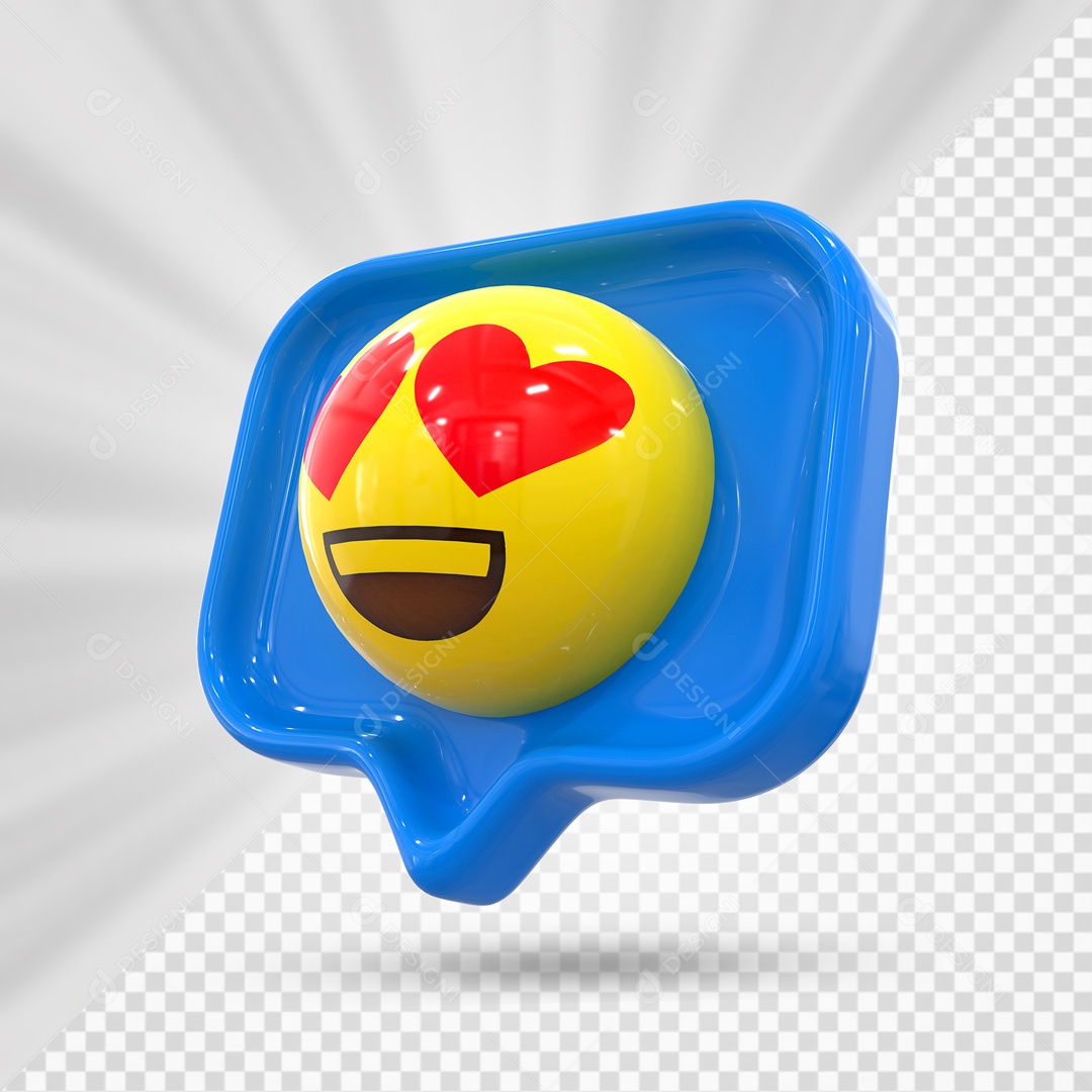 Emoji Azul Reação Apaixonado Olhos De Coração Elemento 3D Para Composição PSD