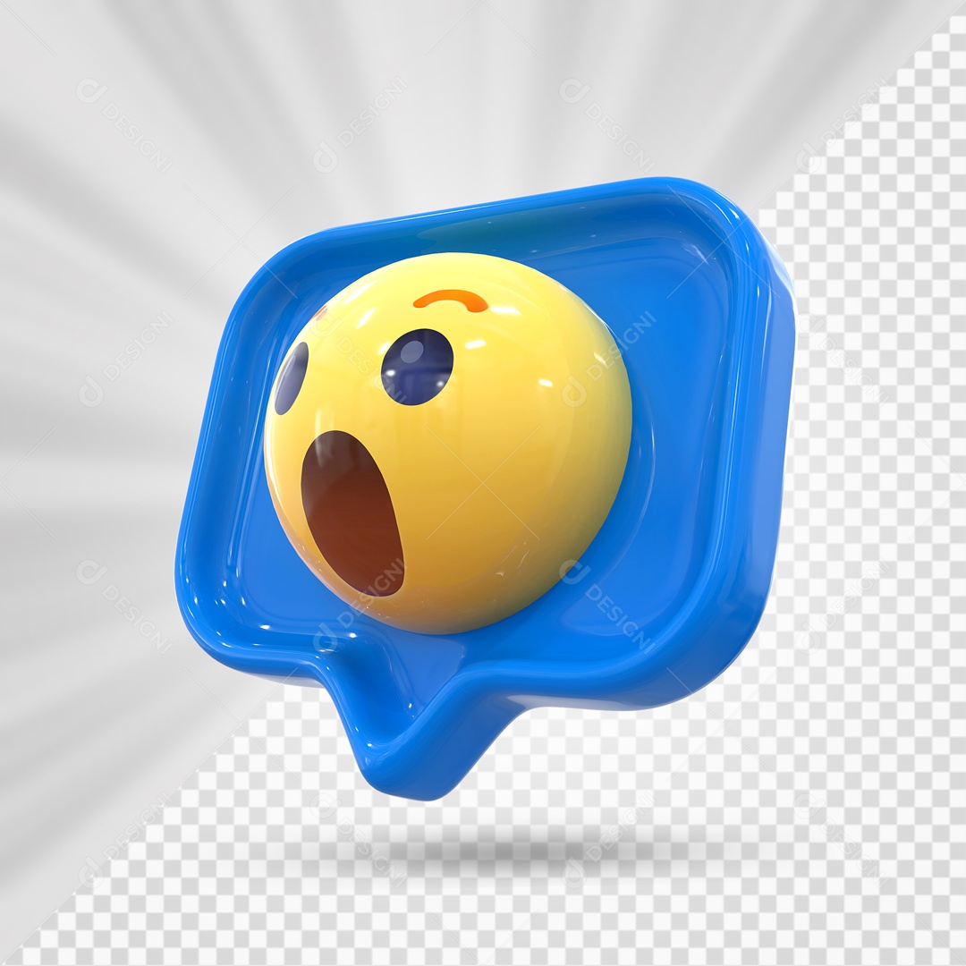 Emoji Azul Reação Uau Elemento 3D Para Composição PSD