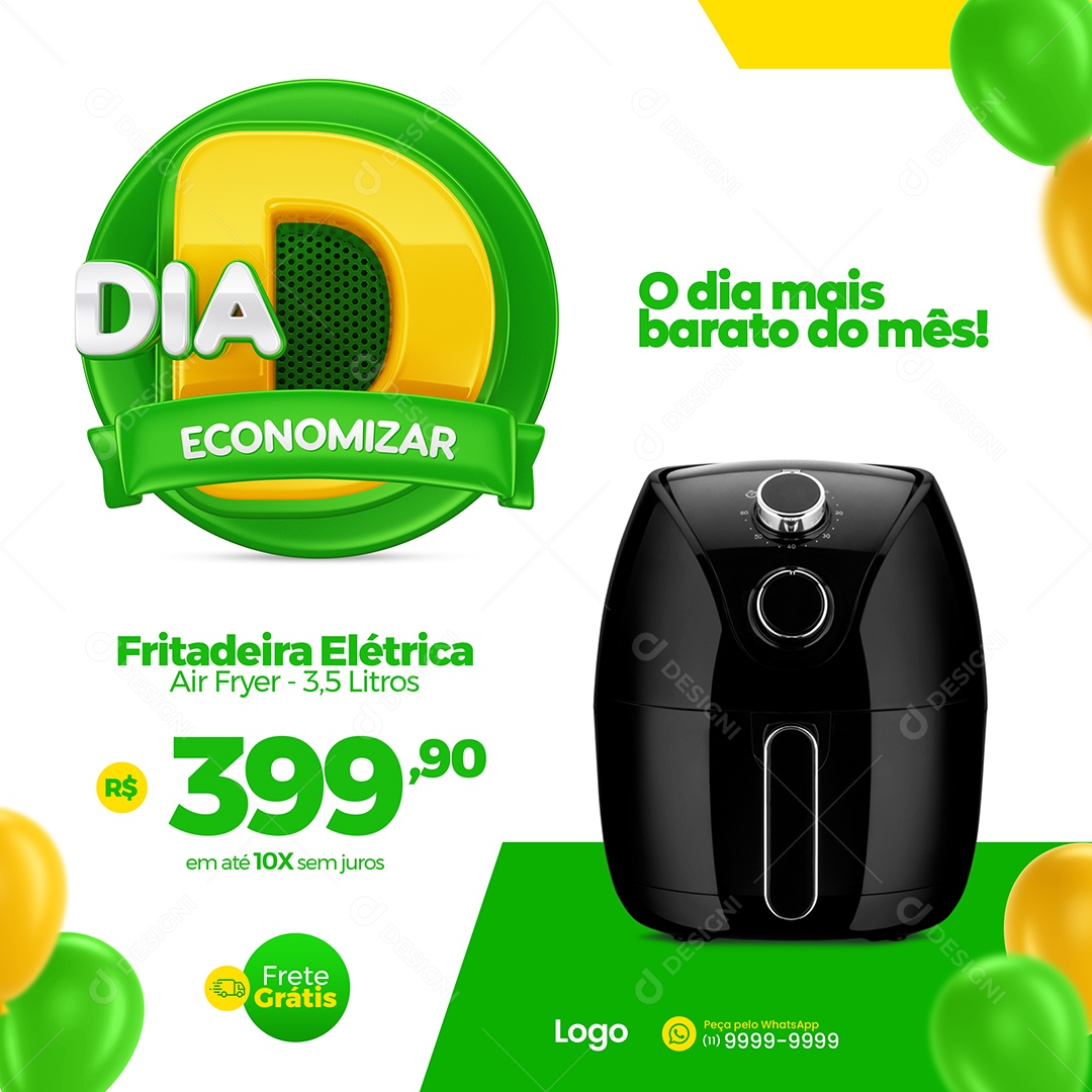 Social Media O Dia Mais Barato Do Mês Fritadeira Elétrica Dia De Economizar Loja Eletrodoméstico PSD Editável